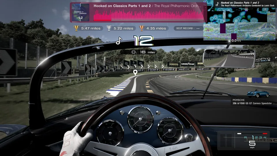 Gran Turismo 7 Music Rally race on a local AnyPS5 integration branch