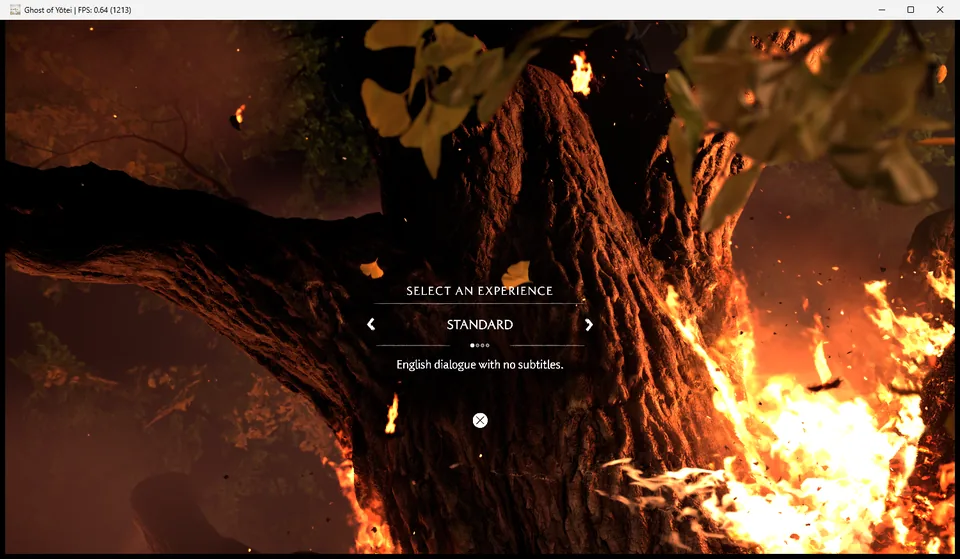Ghost of Yōtei Select an Experience screen on an experimental Windows stack